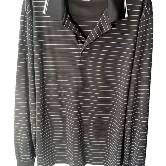 Polo Grand Slam Golf Polo Long Sleeved Black with White Pin Stripes - Picture 4 of 6